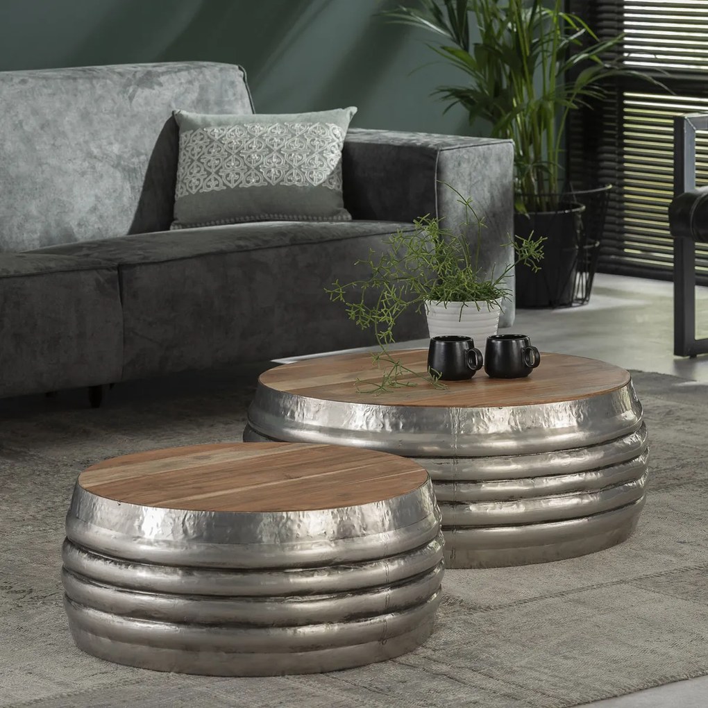 Ronde Salontafelset Metaal Met Hout