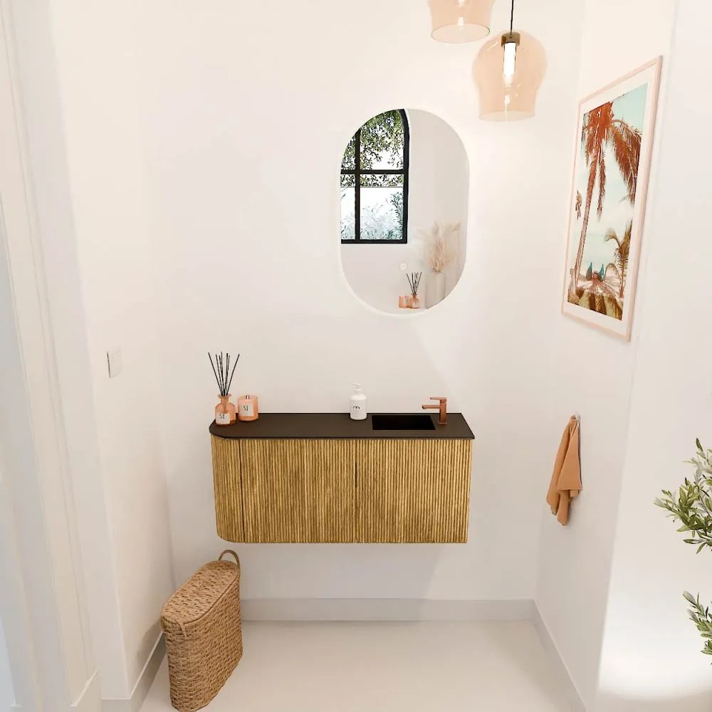 Mondiaz Joya 90cm toiletmeubel ronding links oak met wastafel faye rechts 1 kraangat urban