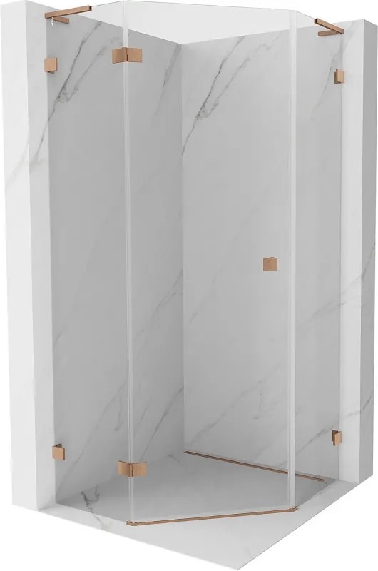 Mexen Lunar L vijfhoekige draaideur douchecabine links 90 x 90 cm, transparant, geborsteld koper - 831L-090L-090P-65-00-L