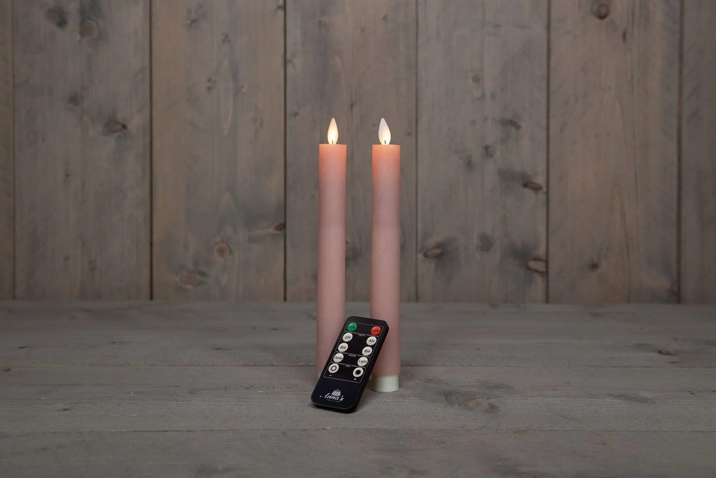Anna's Collection - Led dinerkaars - roze - H 23cm - set van 2 stuks - met afstandsbediening