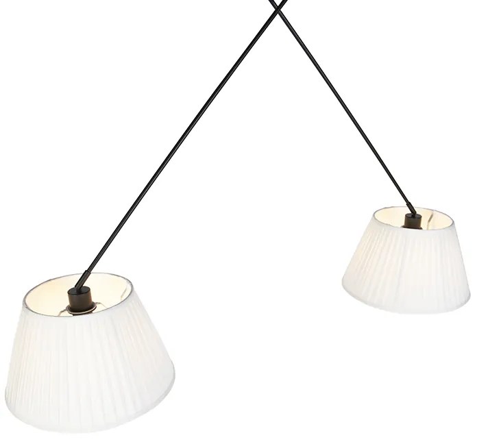 Hanglamp zwart met plisse kappen crème 35 cm 2-lichts - Blitz