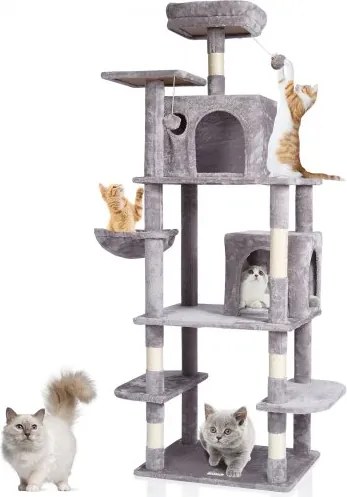 VEVOR Kattenboom voor binnenkatten, 173,5 cm kattentoren met 2 kattenhuizen, sisal krabpaal, hangmat, zitstok bovenaan, springplatforms, groot kattenmeubel, activiteitencentrum met hangende bal, lichtgrijs