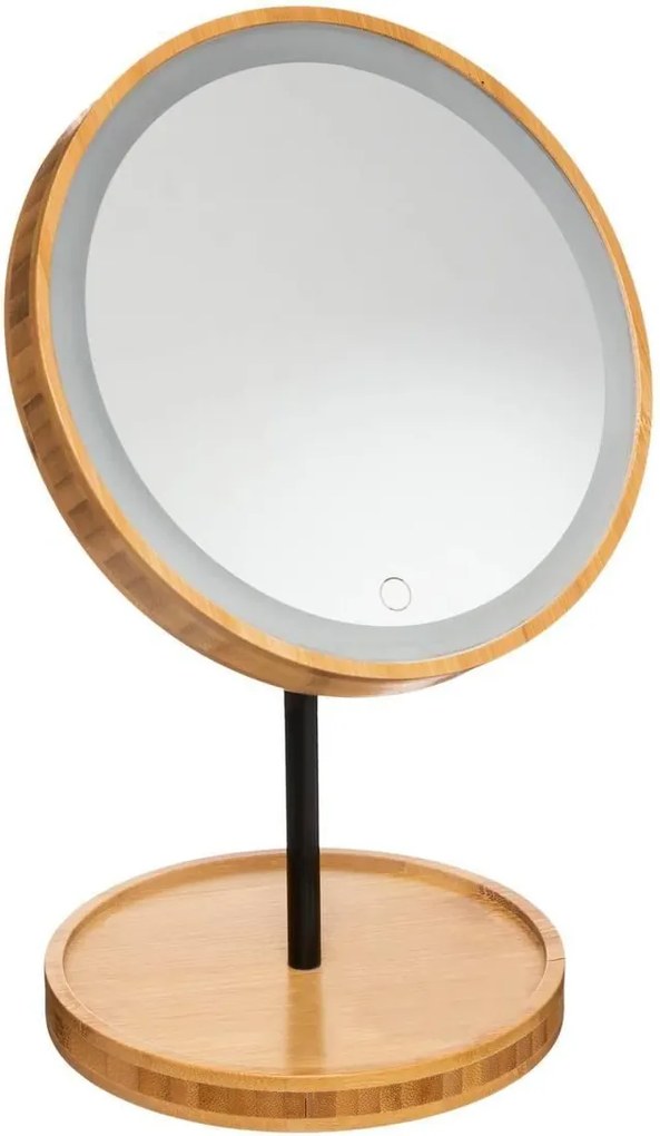 Atmosphera elegante spiegel - LED verlichting - Bamboe frame - Draaibaar - 19 x 31 cm - Oplaadbaar