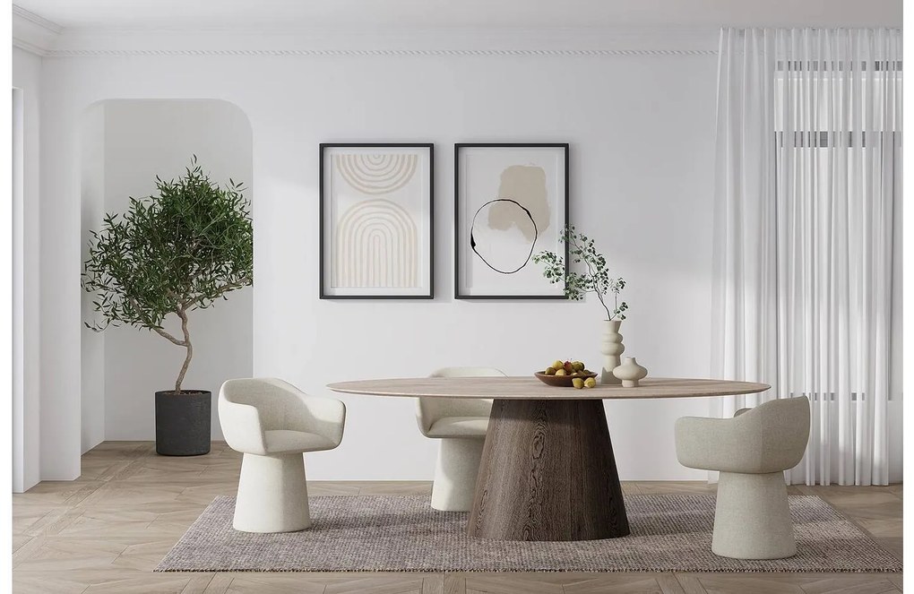 Goossens Eetkamerstoel Liselot beige stof graden draaibaar met return functie met armleuning,