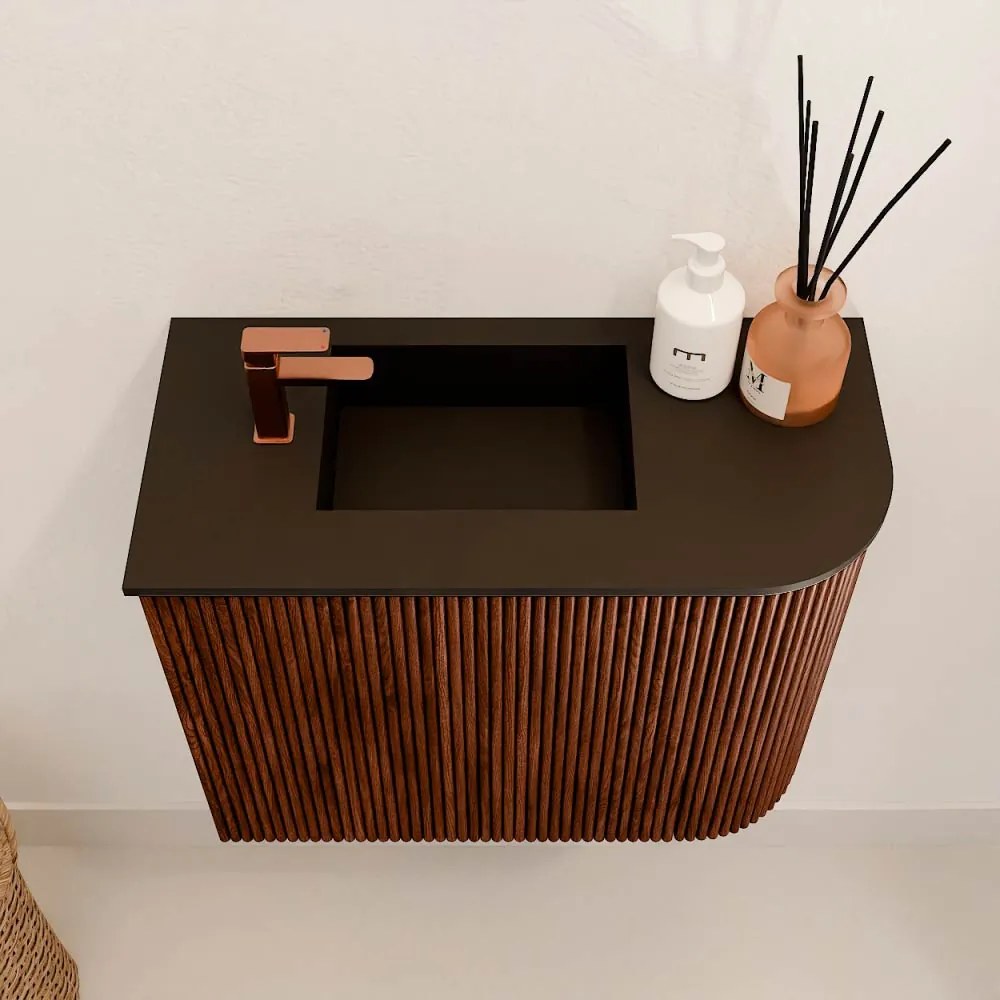 Mondiaz Joya 50cm toiletmeubel ronding rechts ruby met wastafel faye links 1 kraangat urban