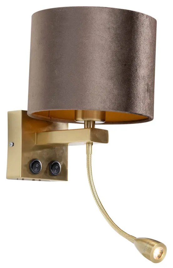 Wandlamp brons met velours kap bruin 18cm - Brescia Klassiek / Antiek, Modern E27 rond Binnenverlichting Lamp