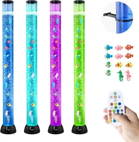 VEVOR Lavamp met 10 zwemmende vissen, 120 cm, bubbellamp, 16 kleurveranderende lichteffecten, afstandsbediening, sfeerverlichting, aquarium nachtlampje voor slaapkamer, woonkamer, huisdecoratie