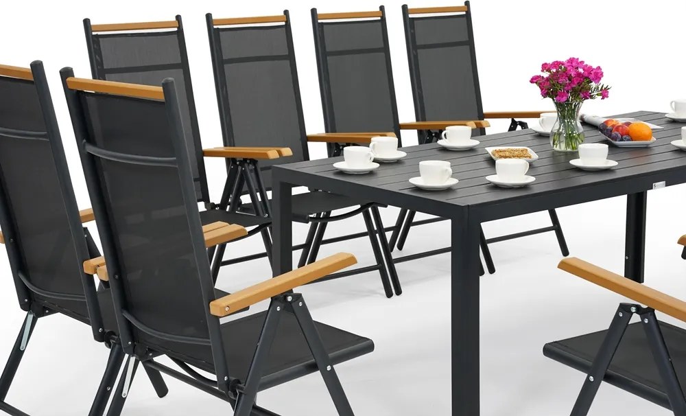 Aluminium tuinmeubelen Polywood Verona Wood met grote tafel voor 12 personen Garden Point zwart