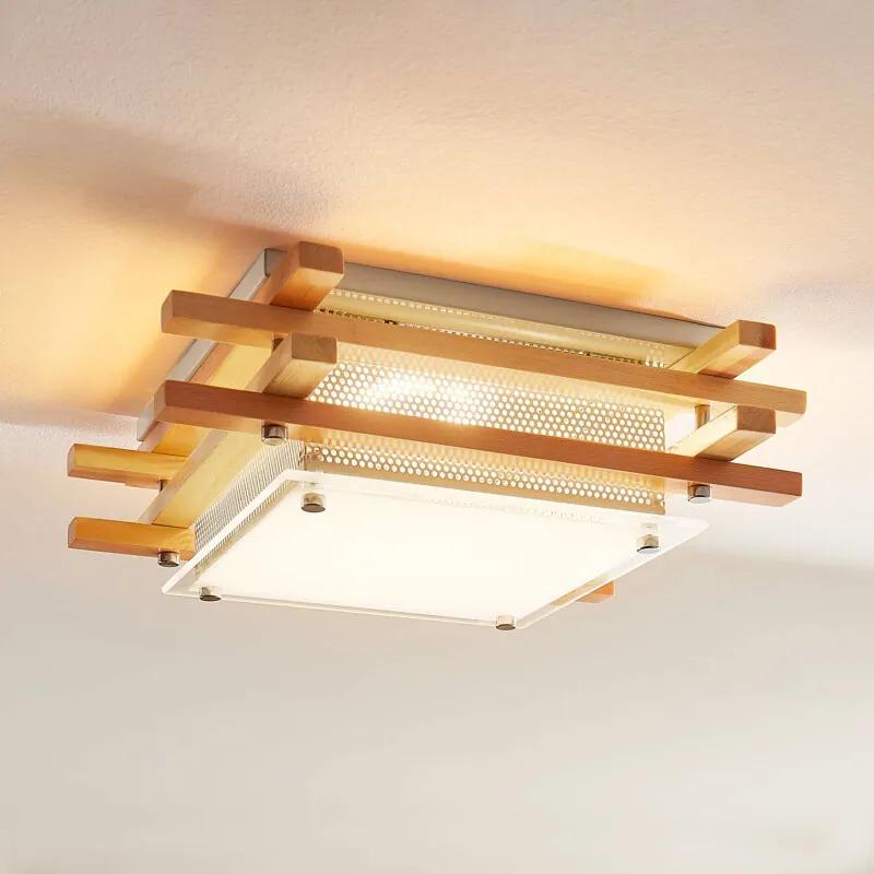 Hoekige houten LED plafondlamp Zuna, dimbaar - lampen-24