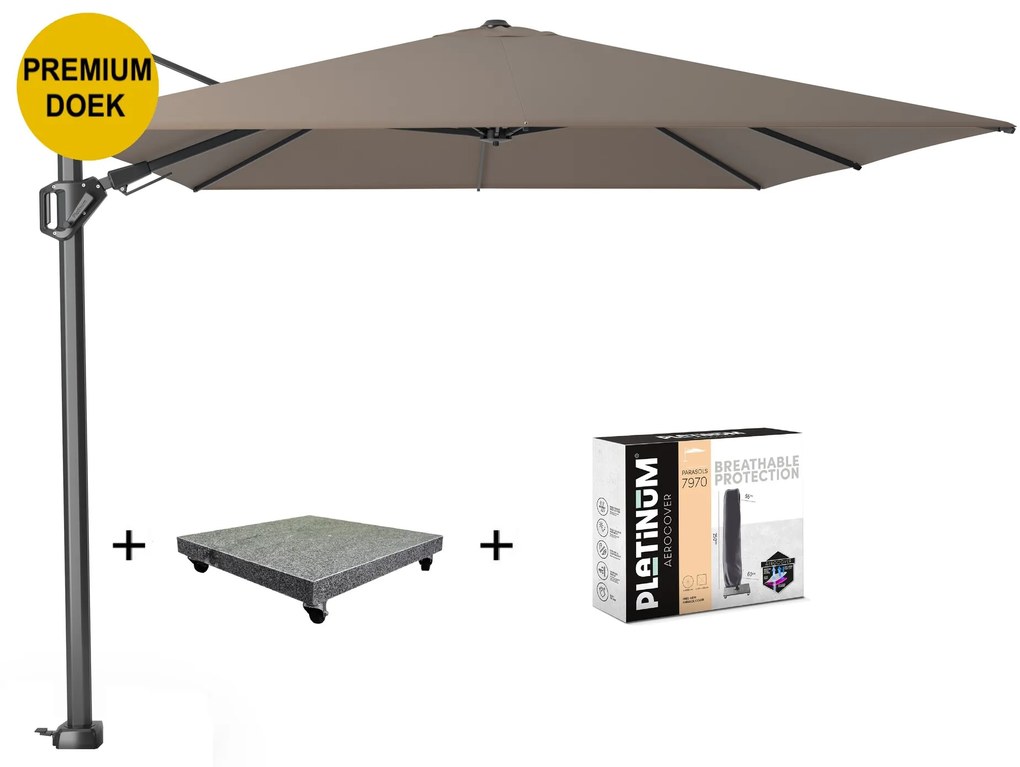Challenger T2 premium zweefparasol 350x260 cm havanna  met parasolvoet 120kg en hoes