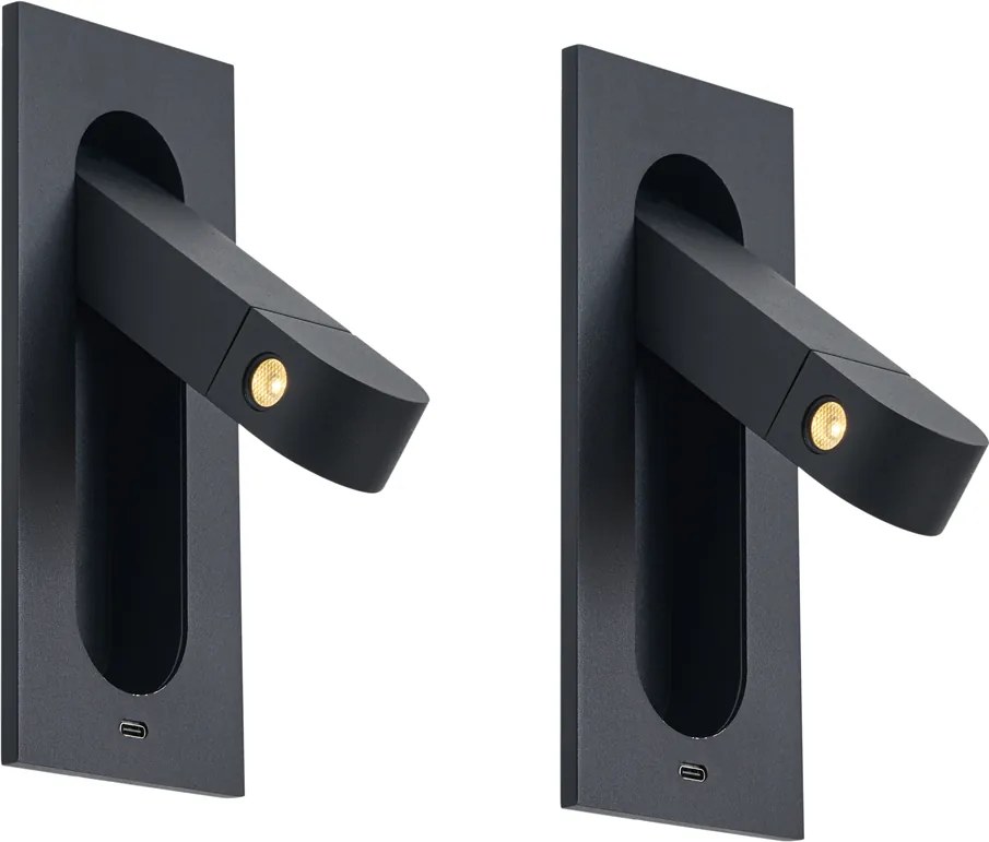 Set van 2 moderne wandlampen zwart incl. LED en USB-C poort - Hilton
