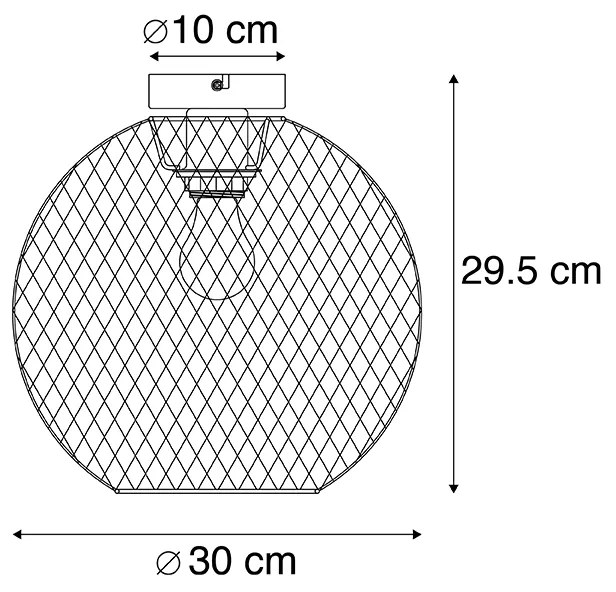 Moderne plafondlamp zwart 30 cm - Mesh Ball