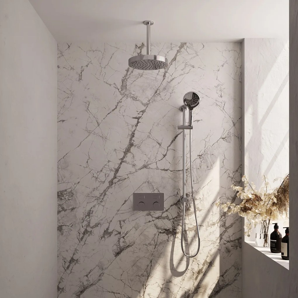 Brauer Stripe inbouw regendouche met 25cm hoofddouche, plafondarm, 3 standen handdouche en glijstang set 36 chroom