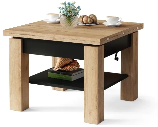CLEO gouden eiken / zwart, uitschuifbare salontafel