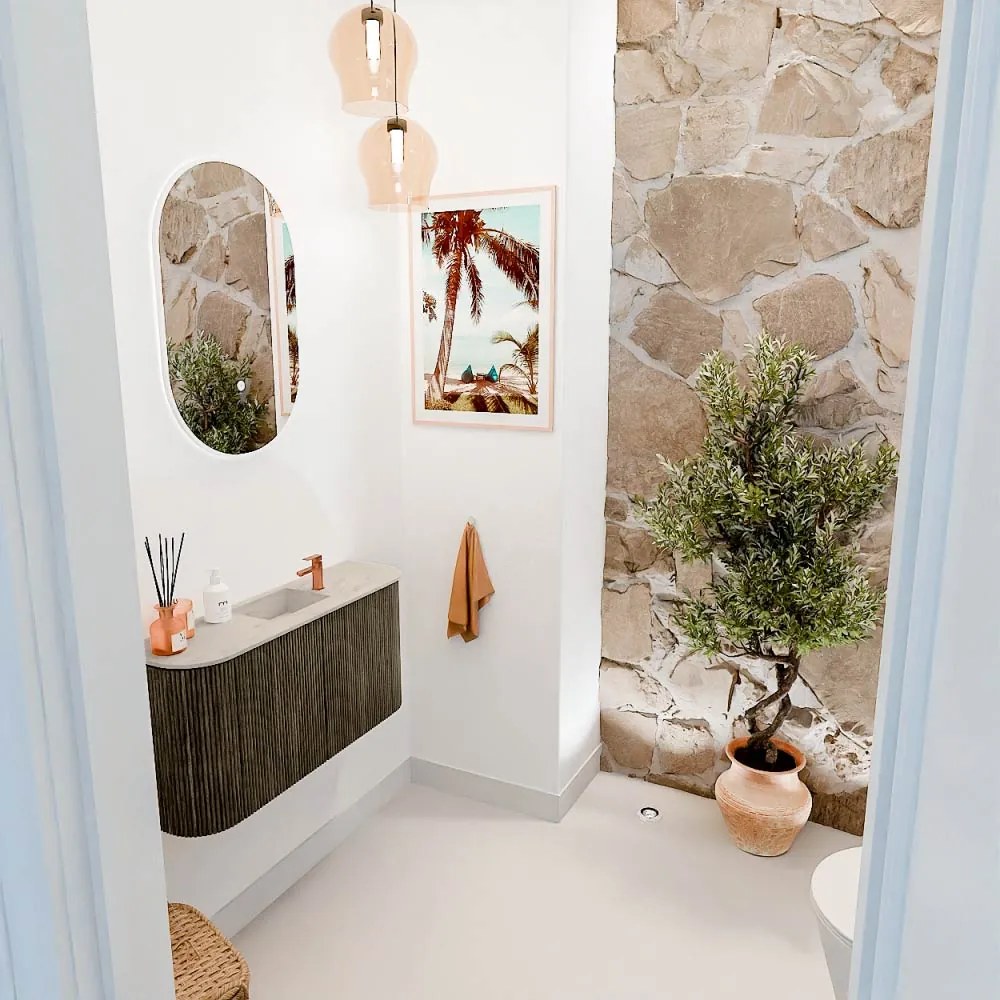 Mondiaz Joya DLux 85cm toiletmeubel ronding links/rechts shadow met wastafel faye midden 1 kraangat opalo