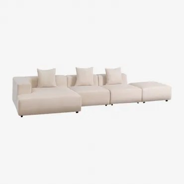 3-delige Chaise Longue Modulaire Bank Met Pof Linkshoek (↔︎390 Cm) Bruna Corduroy Beige – Linnen - Sklum