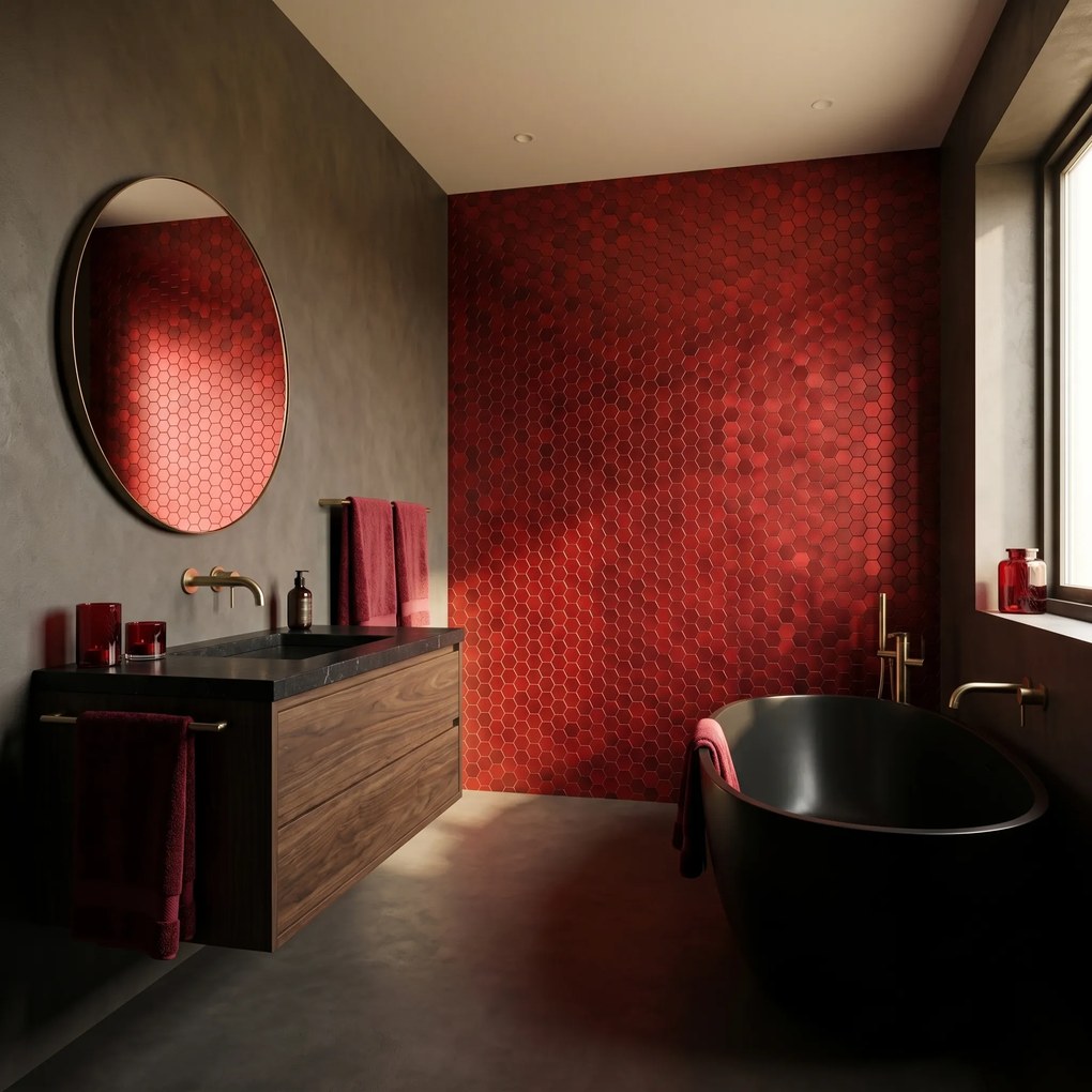 Zelfklevende Mozaïektegels Metaal | Hexagon Rood | 28,8×29,2 cm | Keuken, Bad & WC
