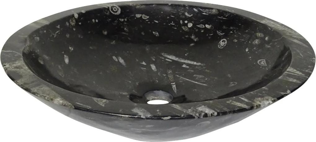 Zwart marmeren waskom | Eeuwenoud Orthoceras Fossiel | 44,5 x 44,5 x 12 cm