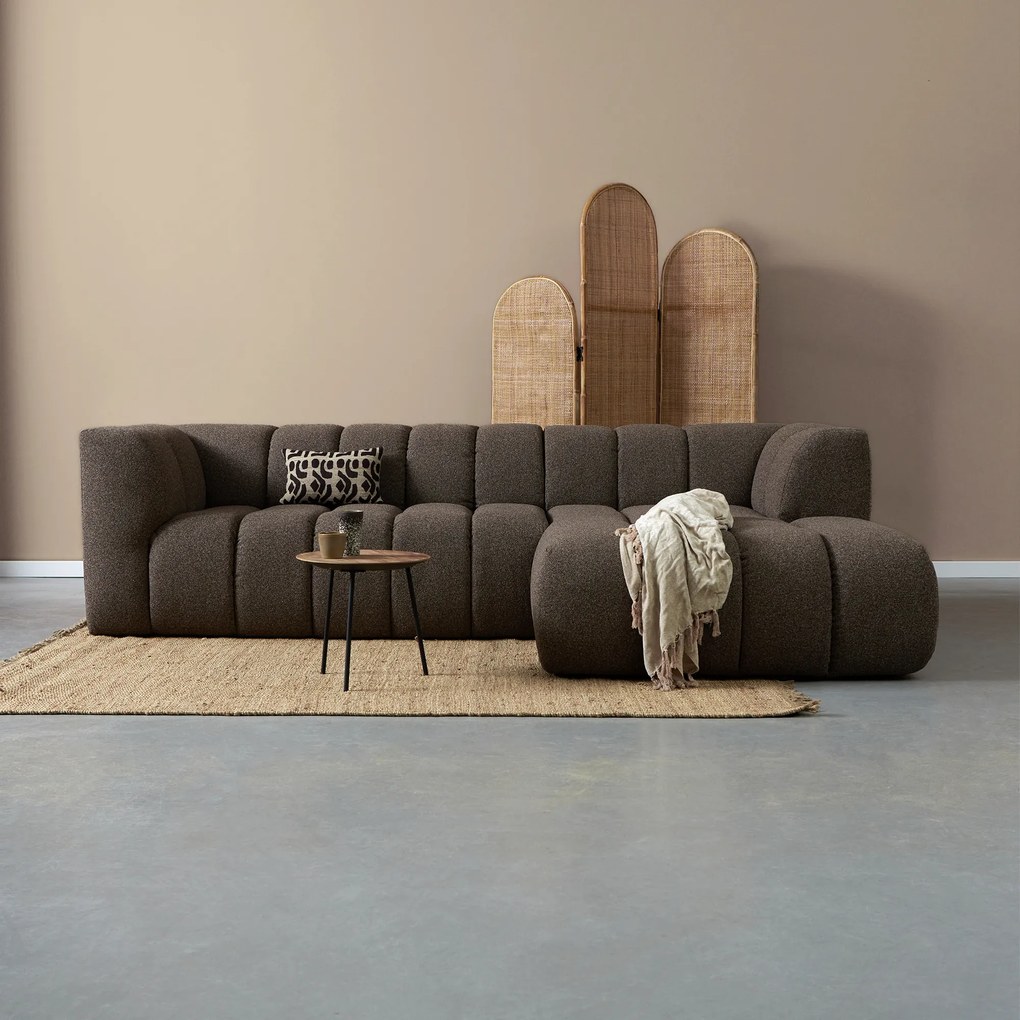 Bank Met Strepen Stiksel Bruin Chaise Longue Rechts