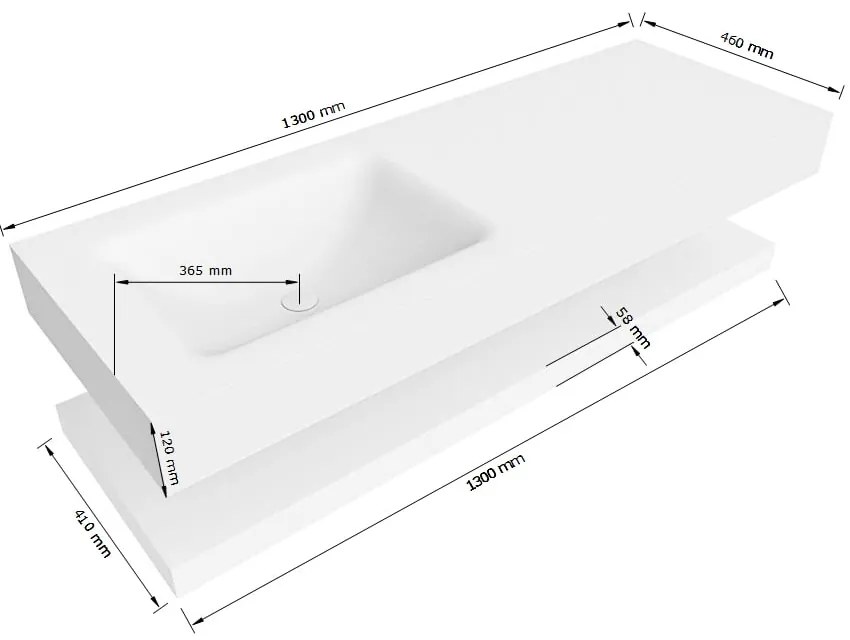 Zaro Alan badmeubel 130cm met planchet urban en vrijhangende wastafel cloud links 1 kraangat talc