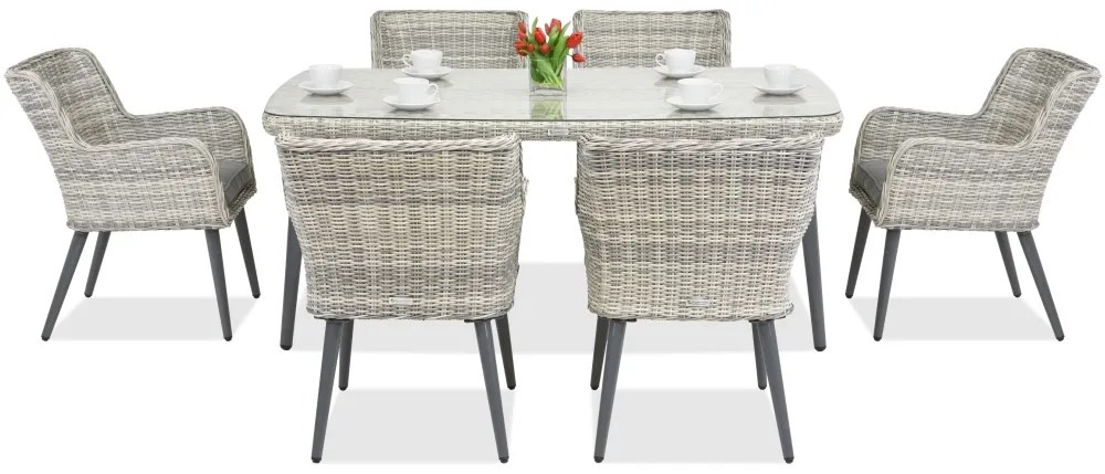 Exclusieve dining tuinset van kunststof rotan Córdoba voor 6 personen Garden Point wit