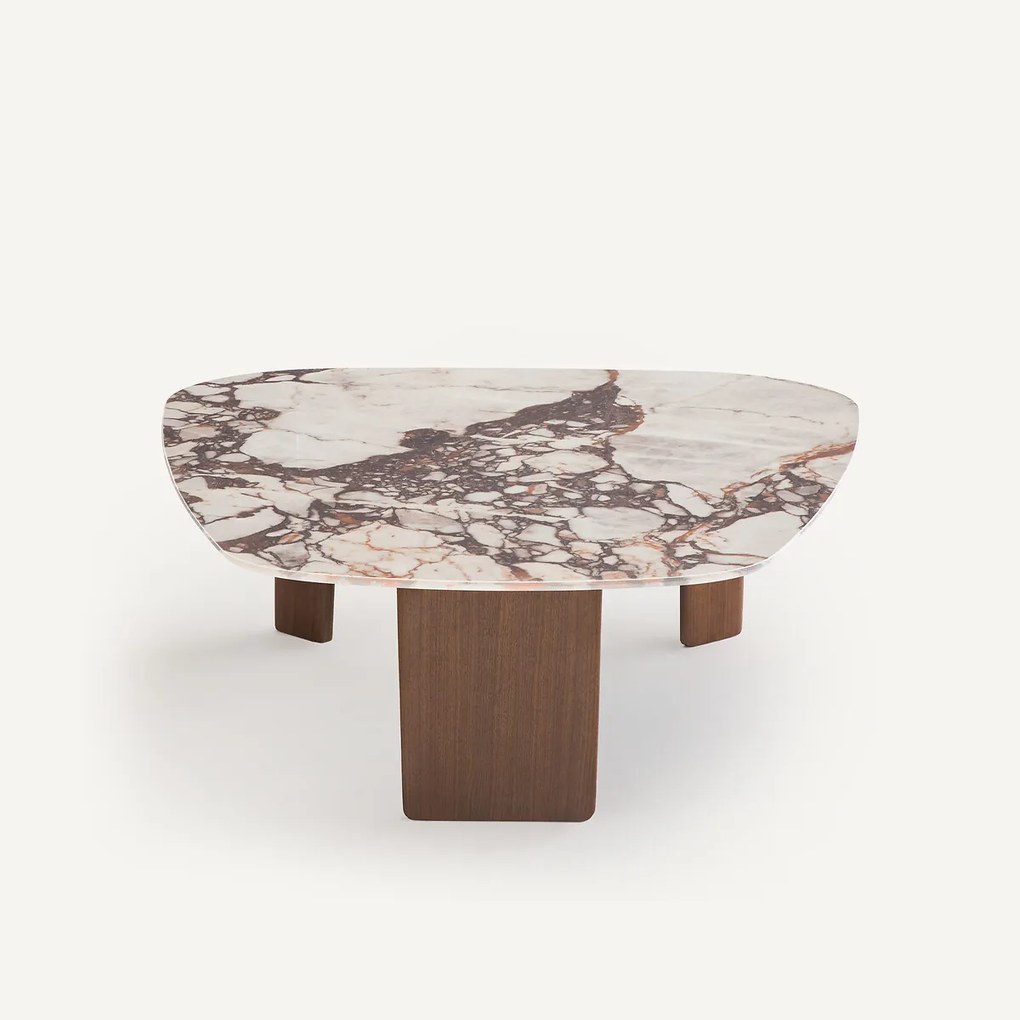 Salontafel, keramiek met marmereffect en walnootfineer, DOLMENA