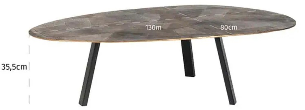 Richmond Interiors Tulum Salontafel Kiezelvorm Goud Geborsteld - 130 X 80cm.