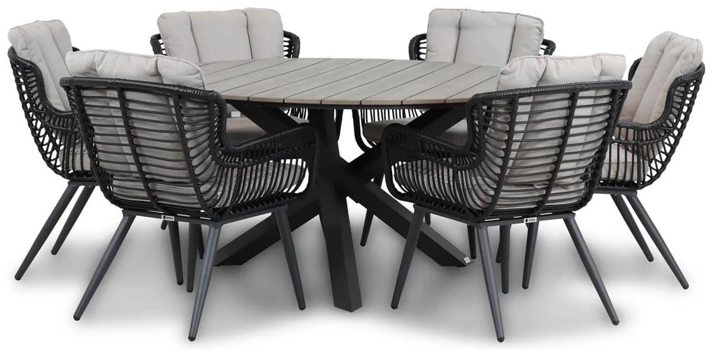 Tuinset Ronde Tuintafel 150 cm Wicker/Aluminium/Aluminium/wicker Zwart 6 personen Coco Azzano/Ancona