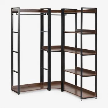 Open Modulaire Hoekkast Met 3 Delen Met Stalen En Houten Kledingrek Ariaster Zwart - Sklum
