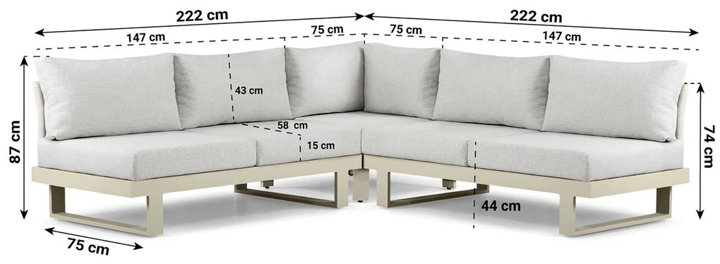 Hoek loungeset 5 personen Aluminium Taupe  Lifestyle Garden Furniture Lorenzo