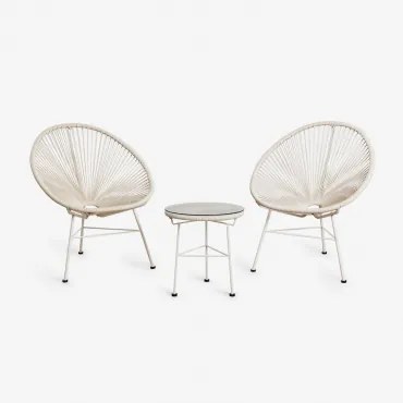 Tuinset Met 2 Fauteuils En Bijzettafel Van Staal En Synthetisch Riet New Acapulco Tapioca Beige - Sklum