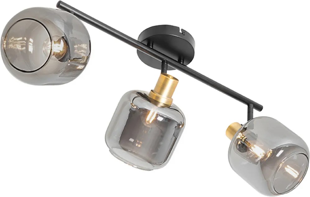 Plafondspot zwart met smoke glas langwerpig 3-lichts - Zuzanna