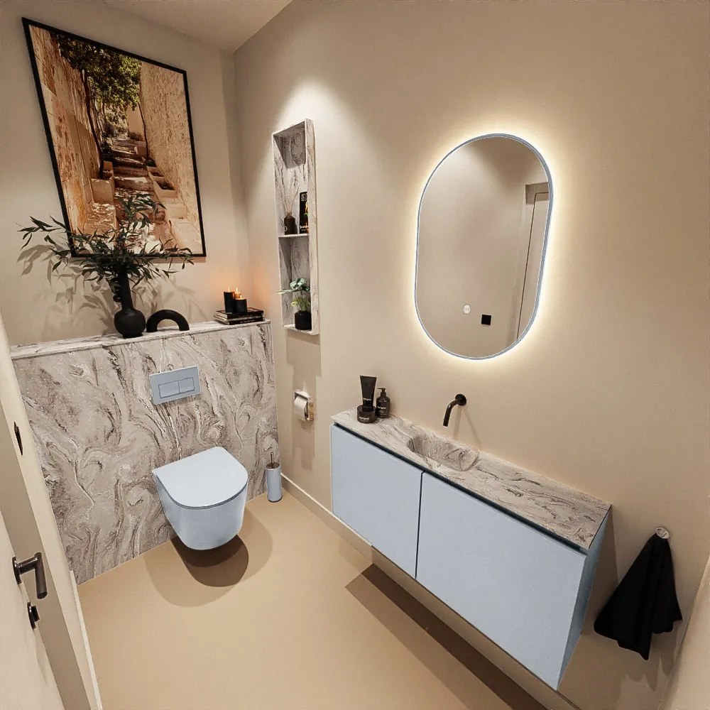 Mondiaz Ture DLux toiletmeubel 100cm clay met wastafel glace midden zonder kraangat