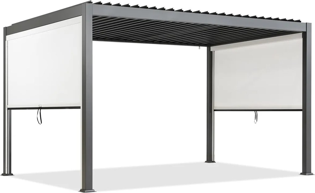 Lagos 3x4 vrijstaande terraspergola met 3m lange Garden Point antraciet-witte zijrolluiken