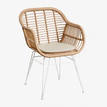 Tuinstoel Met Armleuningen Van Synthetisch Riet Zole Wit & Beige – Crème - Sklum
