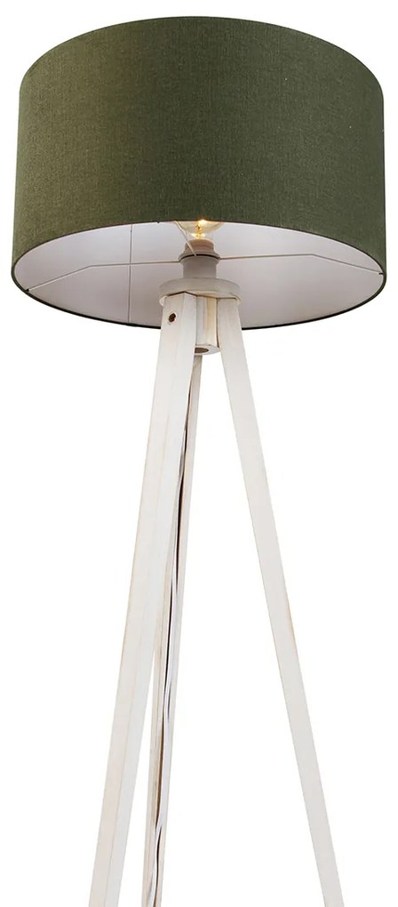 Vloerlamp tripod wit met stoffen kap donkergroen 50cm - Tripod Classic Landelijk, Modern E27 rond Binnenverlichting Lamp