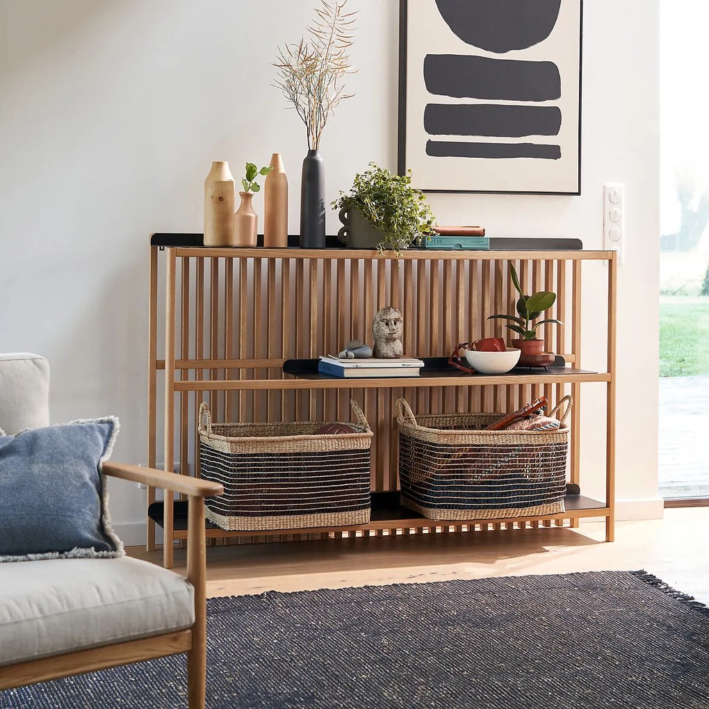 Wandtafel met latten in massief eik en metaal, Jac