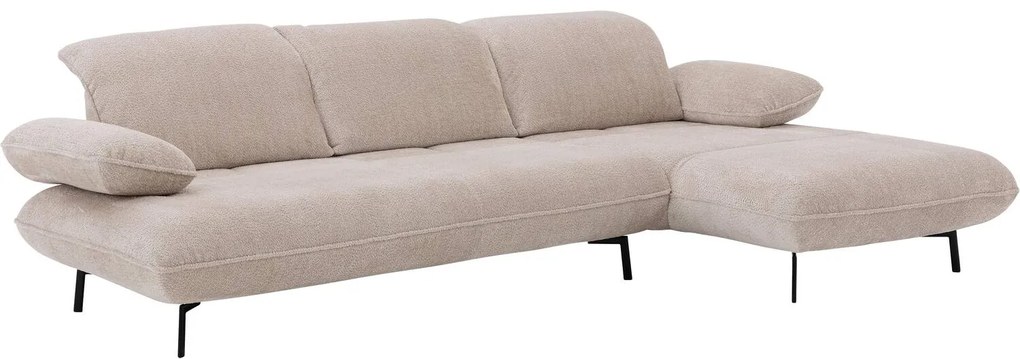 Goossens Excellent Bank Leandro beige, stof, 2,5-zits, modern design met chaise longue rechts