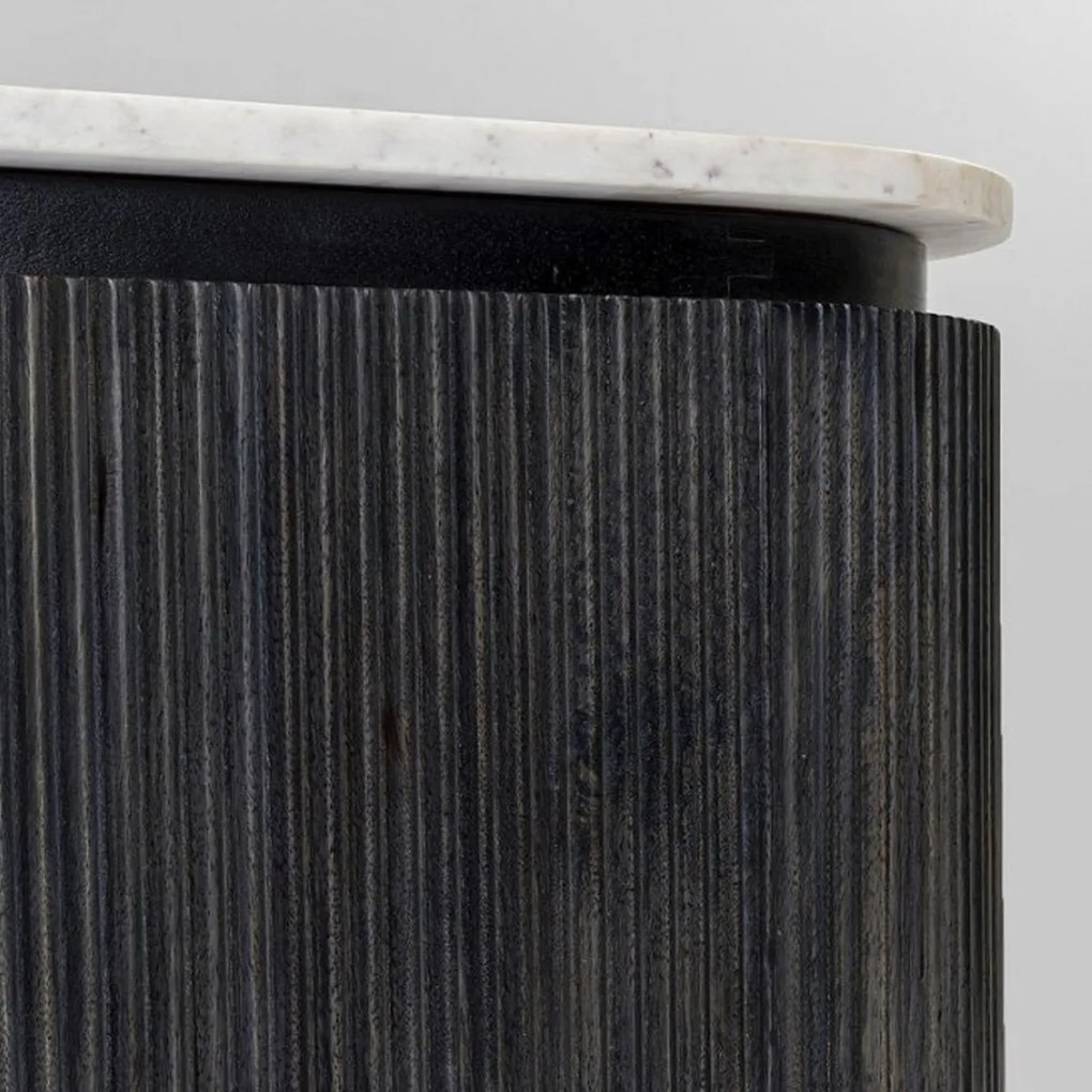 Ovaal Tv-meubel Zwart Met Wit Marmer - 150x40x54cm.