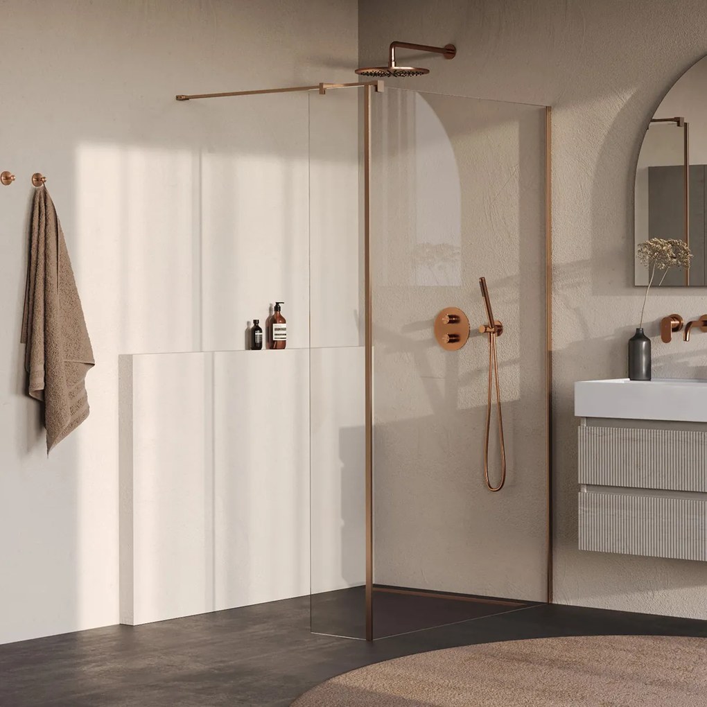 Brauer Oblivion inloopdouche helder glas 110cm met 30cm zijwand koper geborsteld PVD