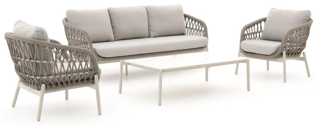 + 10% kassakorting | Stoel-bank loungeset Bellagio  | 5 personen | Loungeset Beige/Wit | Rope (touw) | Kees Smit Tuinmeubelen