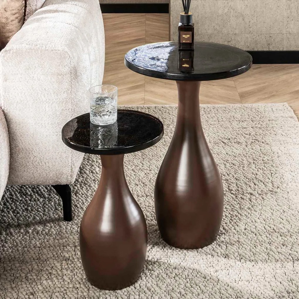 Ronde Bijzettafel Koperbruin Glas Klein - 30 X 30cm.