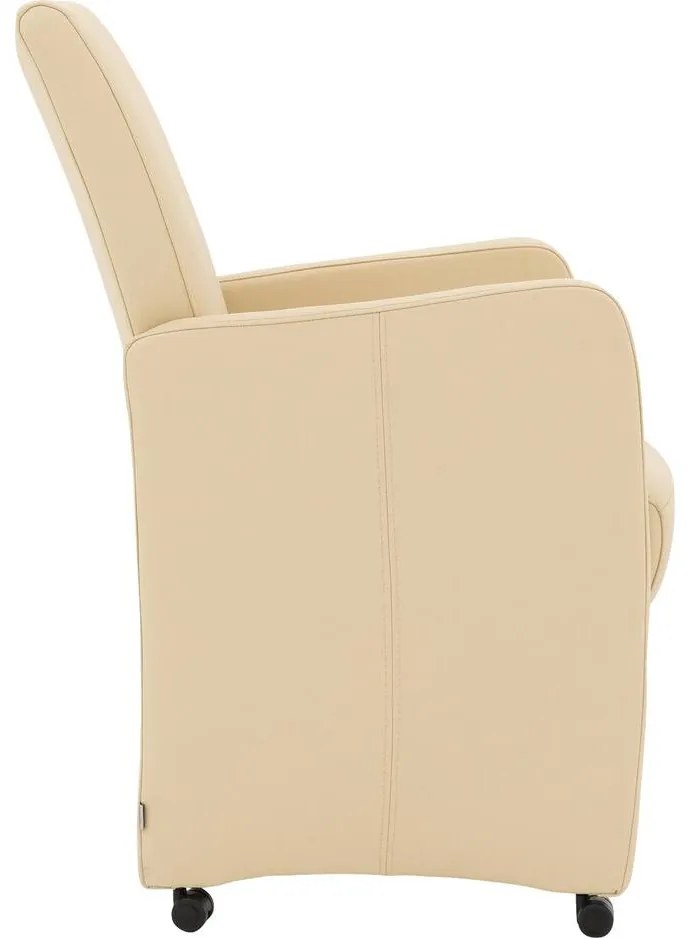 Goossens Excellent Eetkamerstoel Riva beige leer  met armleuning en met wielen, stijlvol landelijk