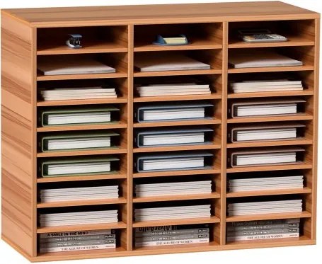 VEVOR Houten literatuurorganizer met 27 compartimenten, verstelbare planken, brievenbus van MDF, opbergruimte voor bestanden, documenten, papieren en tijdschriften op kantoor, thuis en op school