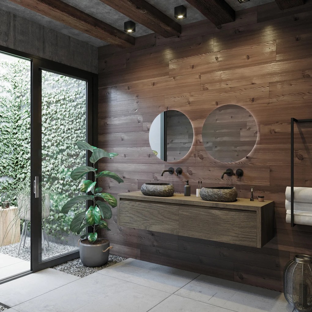 Gliss Design Ares badmeubel 160cm 2 lades castle brown met rivierstenen waskommen
