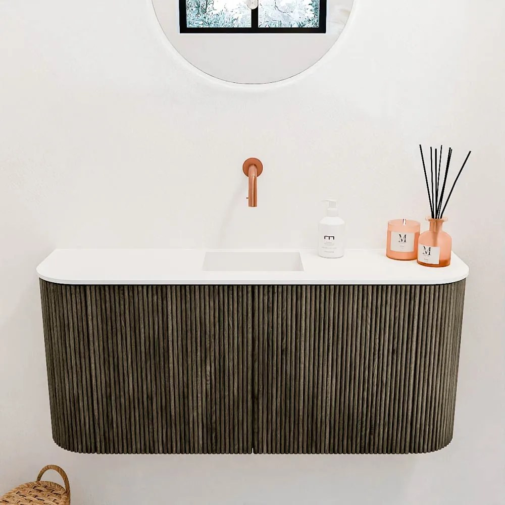 Mondiaz Joya 95cm toiletmeubel ronding links/rechts shadow met wastafel faye midden zonder kraangat talc
