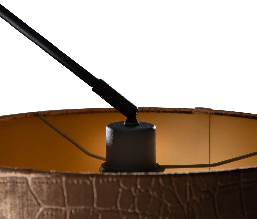 Hanglamp zwart met velours kap krokodil dessin 35cm - Blitz Klassiek / Antiek, Modern E27 rond Binnenverlichting Lamp