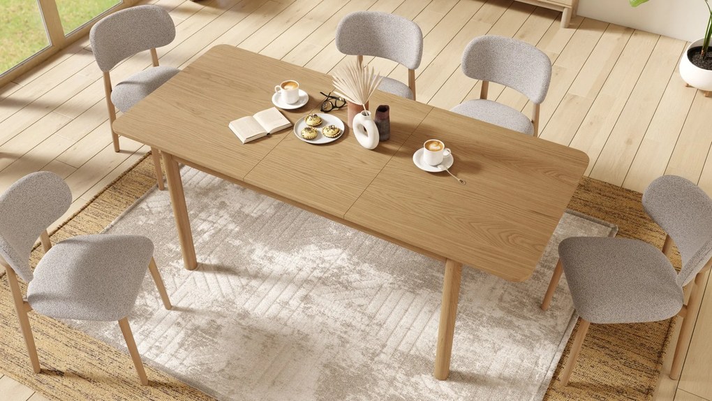 ALMO Beige Latte (stof Monza 60)/gelakt eiken frame – HOUTEN BOUCLÉSTOEL VOOR WOONKAMER, EETKAMER, KEUKEN RETRO