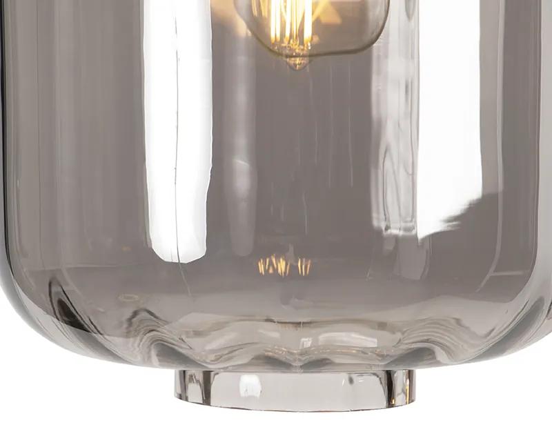 Eettafel / Eetkamer Design hanglamp zwart met smoke glas 3-lichts 226 cm - Qara Design E27 Binnenverlichting Lamp