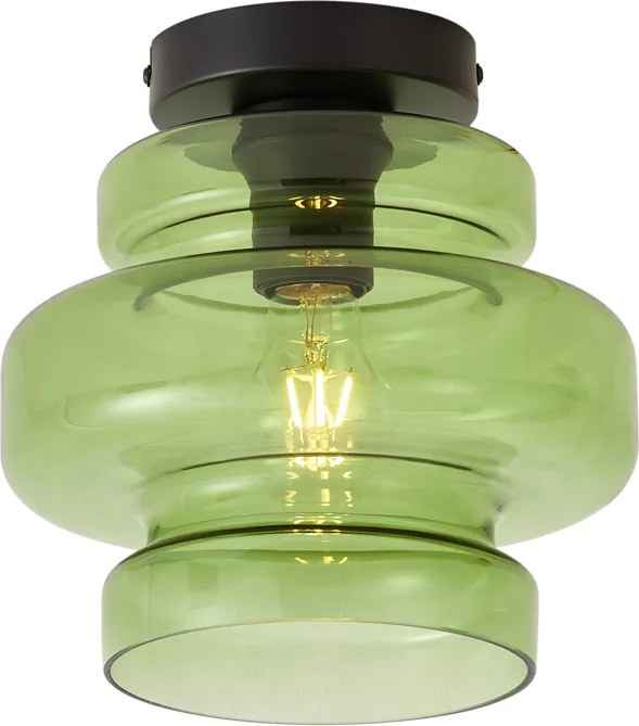 Retro plafondlamp zwart met groen glas - Denise